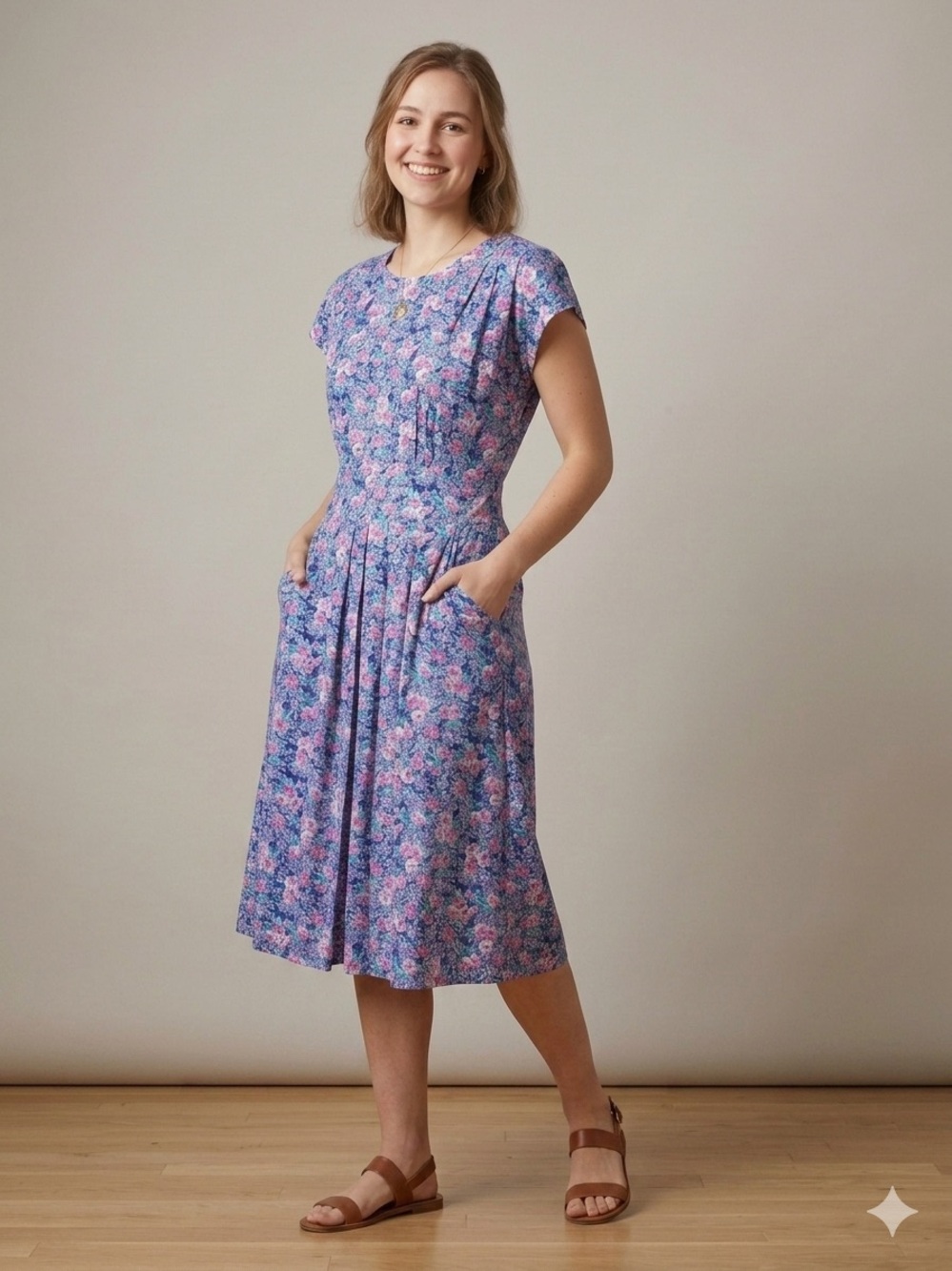 Vintage 80’s/90’s Karin Stevens Floral Dress in Blue and Pink